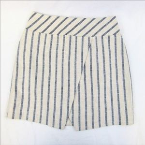 J Crew Beige Blue Stripe Linen Wrap Look Skirt